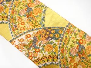 変わり青海波に孔雀・花模様織出し袋帯